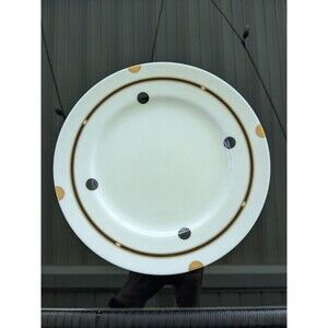 Mikasa Volaire Vtg 8" Salad Plates, Retired Polka Dot Black Gold Set of 6 EUC